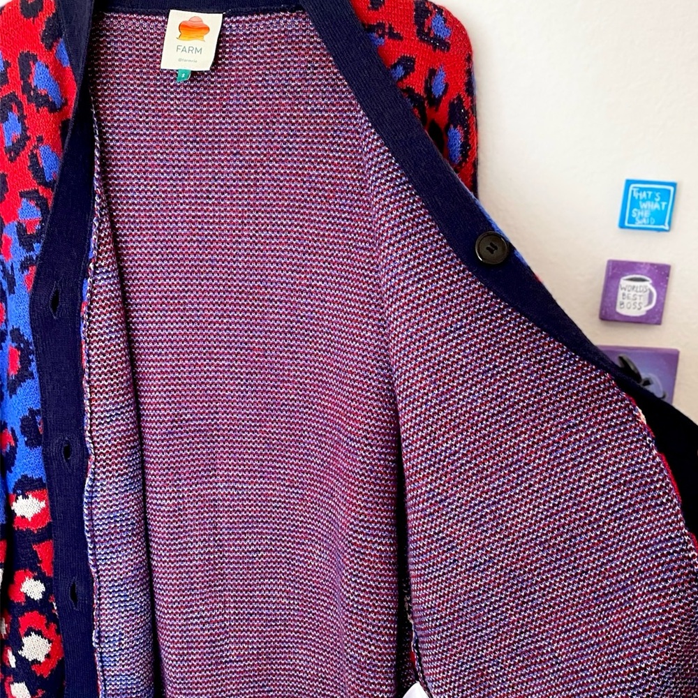 FARM RIO “Mixed Leopards” Spot Cardigan in Blue Multi - Picture 7 of 15